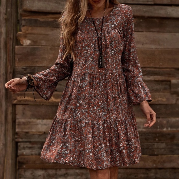 Plus Floral Print Flounce Sleeve Ruffle Hem Dress - Picture 3 of 8